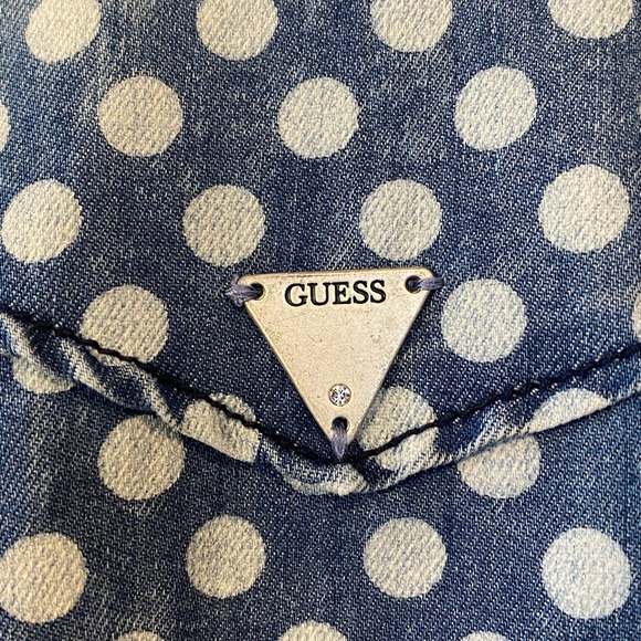 Guess Polka Dot Pearl Snap Button Front Denim Shirt SM Coastal Cowgirl Western - Picture 6 of 16